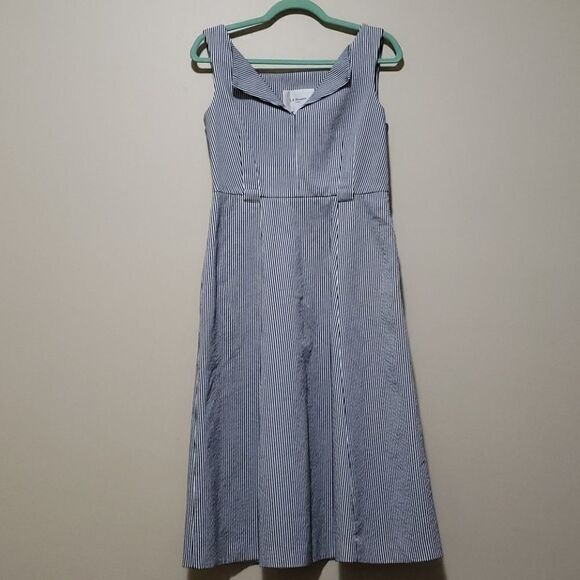 𝅺l.k. Bennett women's Dr. Alana Size 8 Dress Blue and White stripes with pocket - Picture 2 of 11